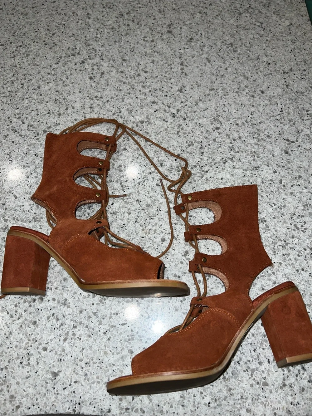 Jeffrey Campbell Women's red Burgundy lace up heel Sandals